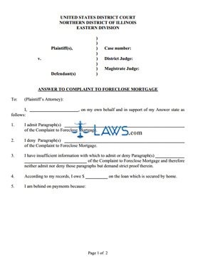 complaint answer form mortgage illinois foreclose legal forms laws