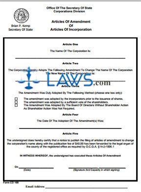 Form CD 100 Articles of Amendment of Articles of Incorporation