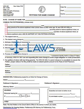 change name petition form ky kentucky aoc forms legal laws transgriot county