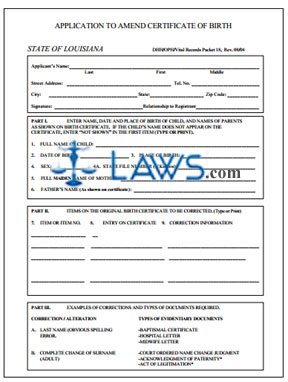Form LA Application to Amend Certificate of Birth - Louisiana Forms - | www.waterandnature.org