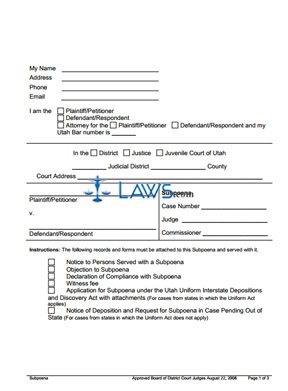 subpoena utah laws forms