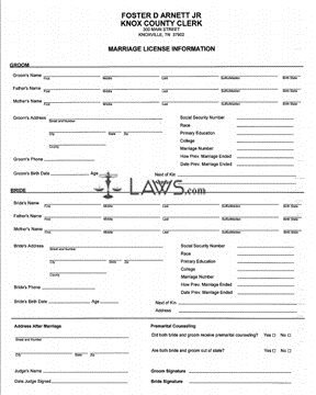 marriage license application form forms tennessee laws legal
