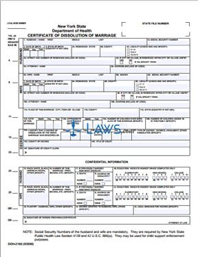 Form Certificate of Dissolution of Marriage New York Forms Laws com