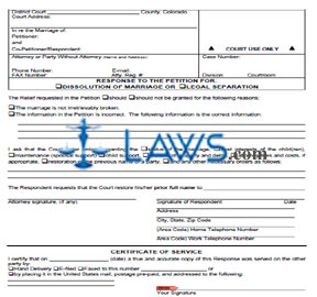 dissolution marriage legal response separation petition colorado laws