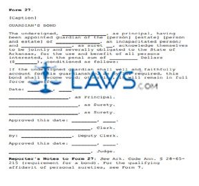 Form 27 Guardian's Bond (SAMPLE)