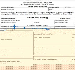 Form Acknowledgement of Paternity -Data Information Sheet