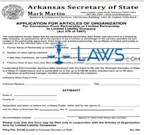 Form Application for Articles of Organization for Conversion from a Partnership or Limited Partnership to Limited Liability Company  