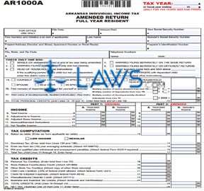 Form AR1000A Resident Individual Income Tax Amended Return