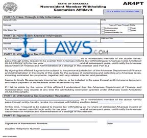 Form AR4PT Non Resident Member Withholding Exemption Affidavit 