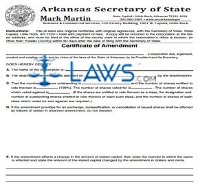 Form D0-01 Certificate of Amendment (old code) (Corporation)
