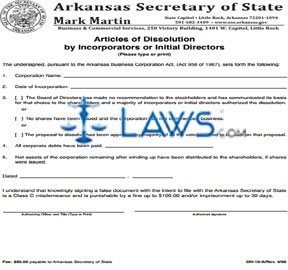 Form DN-10A Articles of Dissolution by Incorporators or Initial Directors (Corporation) 