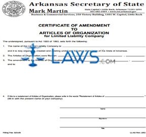 Form LL-02 Certificate of Amendment to Articles of Organization for a Dom. Limited Liability Co.  