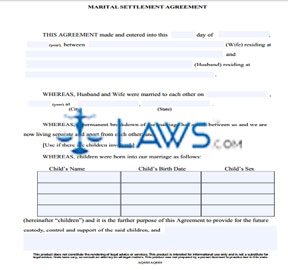 Form Marital Settlement Agreement