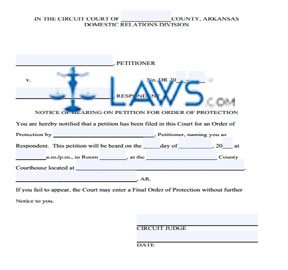 Form Notice of Hearing on Petition for Order of Protection 