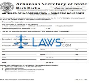 Form NPD-01 Articles of Incorporation for Domestic Nonprofit Corp.  