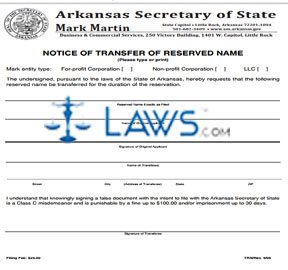 Form TRN-06 Notice of Transfer of Reserved Name for LLC  