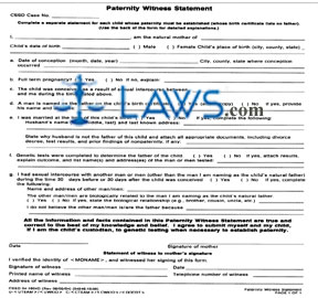 Form 04-1604D Paternity Witness Statement