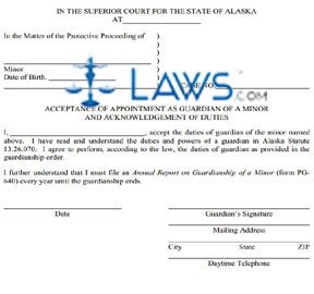 Form PG-630 Acceptance of Appointment As Guardian of a Minor and Acknowledgement of Duties (Non-Indian Child)