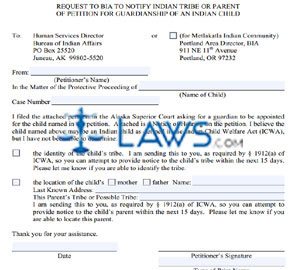 Form PG-622 Request to BIA To Notify Indian Tribe or Parent of Petition for Guardianship of Indian Child