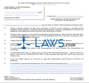 Form DR-110 Appearance and Waiver of Notice of Hearing 