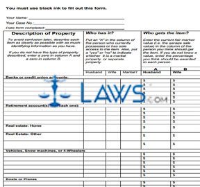 Form SHC-1000 Property and Debt Worksheet