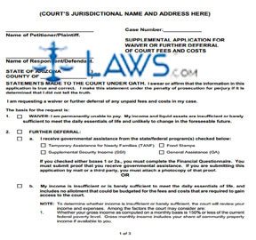 Supplemental Application for Waiver or Further Deferral of Court Fees and/or Costs