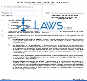 Certificate of Need for Emergency / Involuntary Commitment
