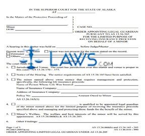 Order Appointing Legal Guardian Pursuant to AS 13.26.205 for the Limited Purpose of Receiving Insura