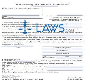 Notice to Minor Ward of Guardian's Appointment and Minor's Right to Object