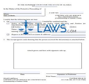Certificate of Service by Certified Mail (Guardianship of Indian Child)