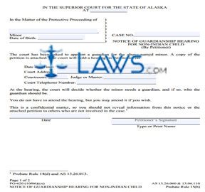 Notice of Guardianship Hearing For Non-Indian Child (by Petitioner)