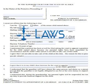 Parent's Consent to Appointment of a Guardian (2 copies - one for each parent)