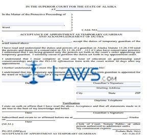 Acceptance of Appointment as Temporary Guardian