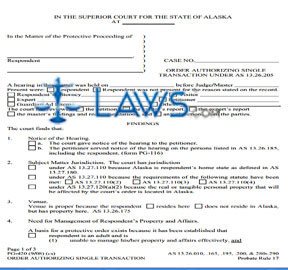 Order Authorizing Single Transaction Under AS 13.26.205