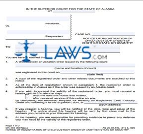 Notice of Registration of Child Custody Order of Another State or Country