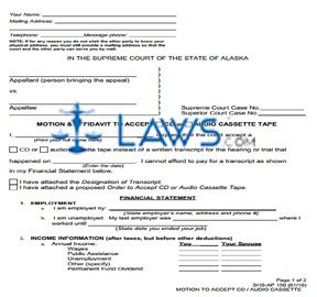 Motion & Affidavit to Accept CD Audio Cassette Tape
