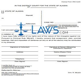Consent To Misdemeanor Proceedings In Defendant's Absence