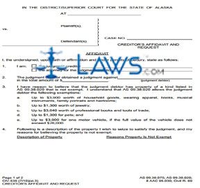 Creditors Affidavit and Request