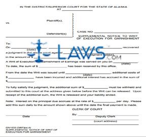 Supplemental Notice To Writ of Execution For Garnishment