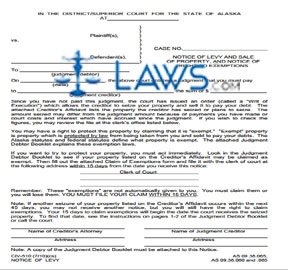 Notice of Levy and Sale of Property And Notice of Right to Exemptions