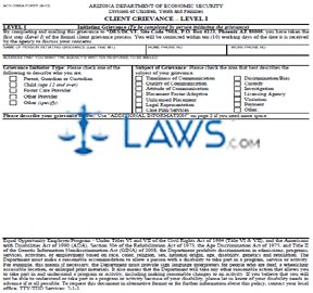 ACY-1095A Information Regarding Client Grievances - Level I