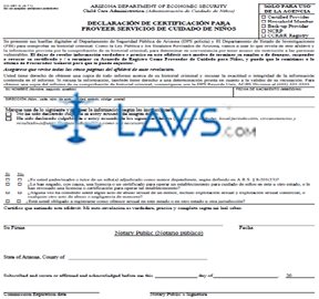 CC-201-S Declaración de Certificación Para Proveer Servicios de Cuidado de Niños