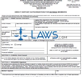 Form 13: Retired - Direct Deposit Authorization for Retired Members