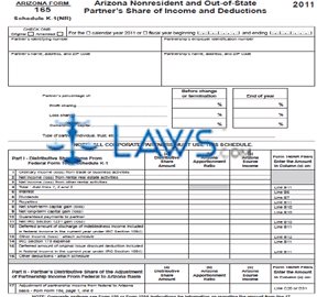 Form 165 Schedule K-1(NR) Schedule K-1(NR) Arizona Nonresident and Out-of-State Partner's Share of Income and Deductions