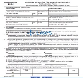 Form 285-I Individual Income Tax Disclosure/Representation Authorization Form