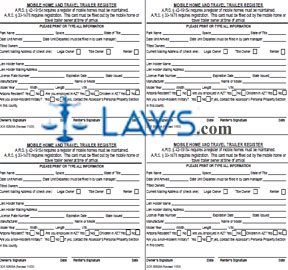 Form 82505A Mobile Home and Travel Trailer Register (4 per page)