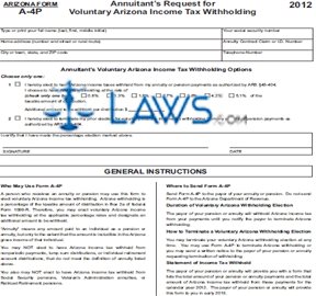 Form A-4P Annuitant's Request For Voluntary Arizona Income Tax Withholdings