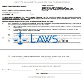 Affidavit in Support of Application for Deferral or Waiver of Service of Process Costs