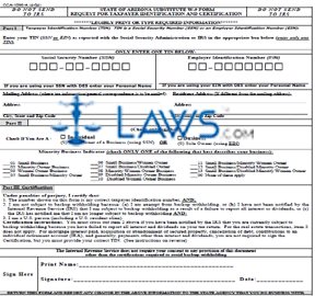 CCA-1095A State of AZ Substitute W-9 form-Request for Taxpayer Identification and Certification