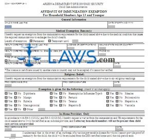 CCA-1163A Affidavit of Immunization Exemption - For Household Members Age 13 and Younger